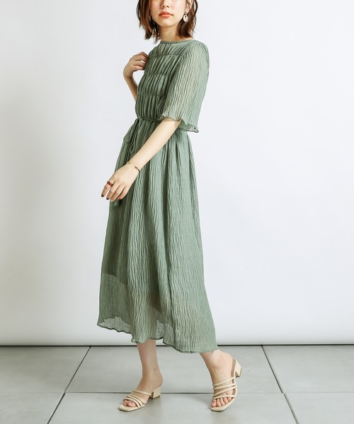 natural couture(ナチュラルクチュール)の「キラッと楊柳シャーリングワンピース(ワンピース・レディース・サックスブルー/グリーン/ブラウン系その他/グリーン系その他/レンガ・FREE)」の17枚目の写真