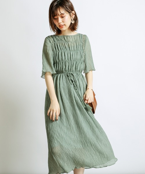 natural couture(ナチュラルクチュール)の「キラッと楊柳シャーリングワンピース(ワンピース・レディース・サックスブルー/グリーン/ブラウン系その他/グリーン系その他/レンガ・FREE)」の14枚目の写真