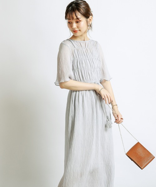 natural couture(ナチュラルクチュール)の「キラッと楊柳シャーリングワンピース(ワンピース・レディース・サックスブルー/グリーン/ブラウン系その他/グリーン系その他/レンガ・FREE)」の12枚目の写真