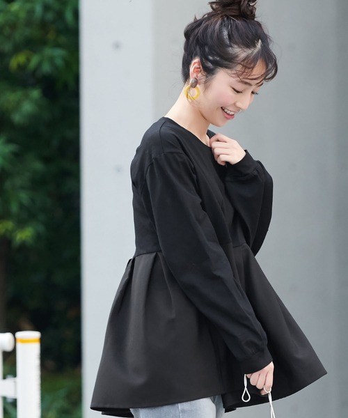 tシャツ 裾切り替カットソー レディース 切り替え裾タックトップス（Tシャツ/カットソー）｜coca（coca