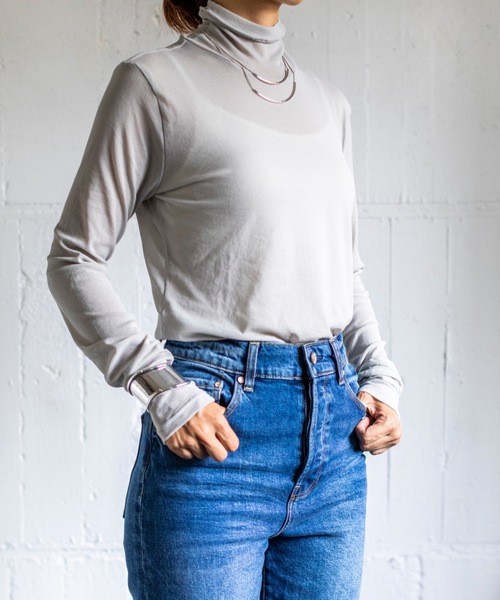 4youstory(フォーユーストーリー)の「【4youstory シアー指ぬきタートル】(Tシャツ/カットソー・レディース・ブラック/ブラウン/ダークパープル/グレイッシュベージュ・FREE)」の6枚目の写真
