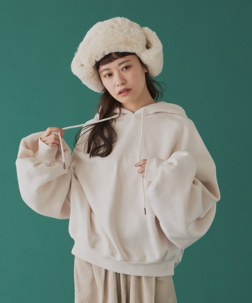 パーカー 裏起毛 冬服 レディース ボリューム袖 トレーナー 長袖 総柄 ボリュームスウェット フーディーパーカー ボリューム袖裏起毛パーカー（パーカー）｜MERLOT（メルロー）の