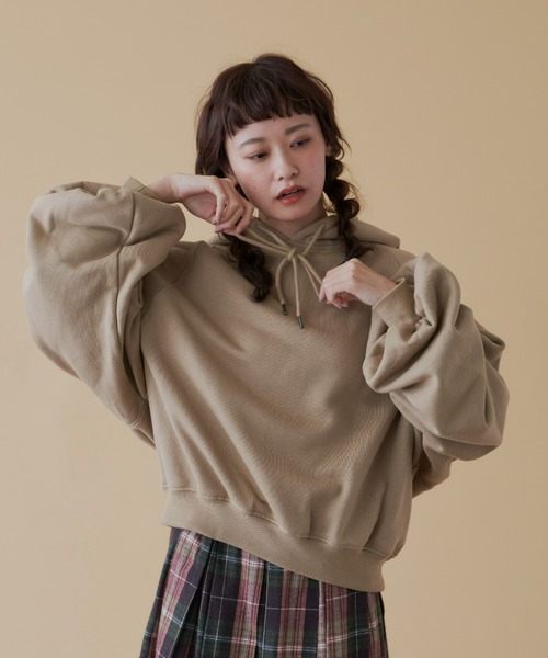 パーカー 裏起毛 冬服 レディース ボリューム袖 トレーナー 長袖 総柄 ボリュームスウェット フーディーパーカー ボリューム袖裏起毛パーカー（パーカー）｜MERLOT（メルロー）の