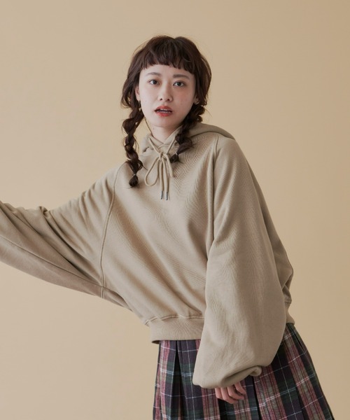 パーカー 裏起毛 冬服 レディース ボリューム袖 トレーナー 長袖 総柄 ボリュームスウェット フーディーパーカー chi3509-01.jpg