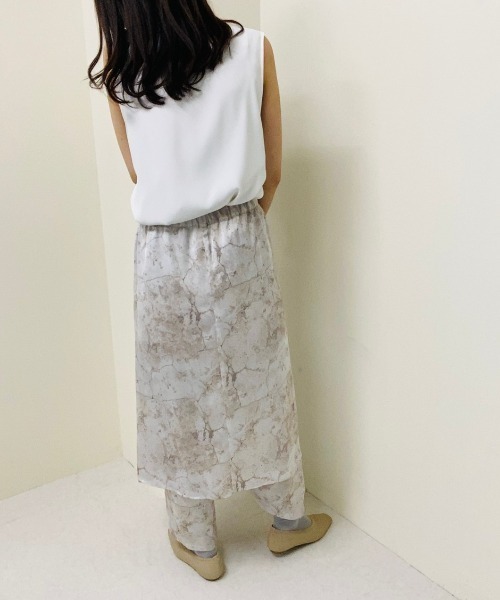 TEVALT（ヴァレット）の「ヴィンテージ　ウォールプリントスカート　レイヤード風パンツ（ドイツ転写プリント）（スカート・レディース・グレー/ミント・38）」の3枚目の写真