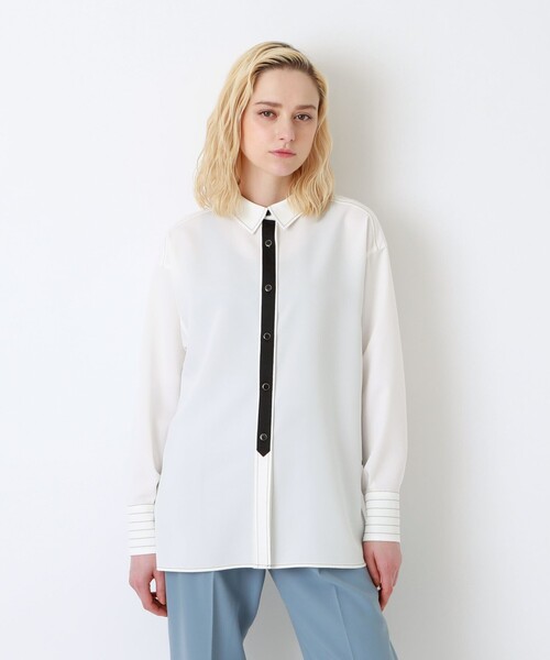 LOVELESS（ラブレス）の「カラー ステッチ 2フェイス シャツ（シャツ/ブラウス・レディース・ブラック/オフホワイト/ベージュ系その他・36/34）」の2枚目の写真