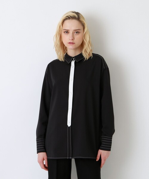 LOVELESS（ラブレス）の「カラー ステッチ 2フェイス シャツ（シャツ/ブラウス・レディース・ブラック/オフホワイト/ベージュ系その他・36/34）」の3枚目の写真