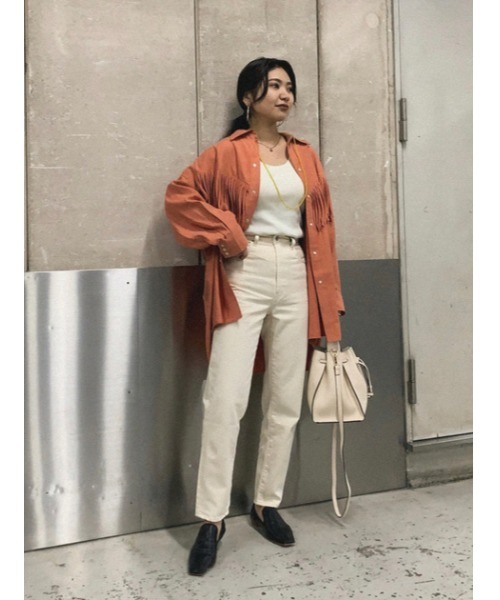 MOUSSY（マウジー）の「FRINGE OVER シャツ（シャツ/ブラウス・レディース・オレンジ/アイボリー/ライトカーキ/ライトパープル・FREE）」の10枚目の写真