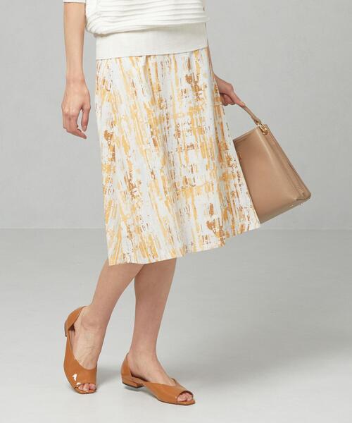 closet story（クローゼットストーリー）の「＜closet story＞□パステル ブラシプリント フレアスカート -手洗い可能-（スカート・レディース・ライトグレー/イエロー・FREE）」の2枚目の写真