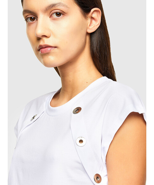 DIESEL（ディーゼル）の「レディース トップス ン フレンチスリーブ クルーネック（Tシャツ/カットソー・レディース・ホワイト/ブラック・LARGE/MEDIUM/SMALL）」の7枚目の写真