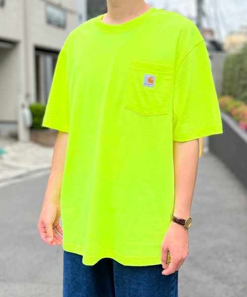 Carhartt（カーハート）の「【carhartt】カーハート Workwear 1/2-Sleeve T-Shirts ビッグシルエット ポケット半袖 ロゴ Tシャツ トップス K87（Tシャツ/カットソー・メンズ・ブラック/ヘザーグレー/オリーブ/ダークブルー/ワインレッド/ブラウン/チャコールグレー/ネイビー/コバルトブルー/ベージュ/ホワイト/スモークピンク/グリーン/ピンク/グリーン系その他2/ミント/サックスブルー/ライム/イエロー/オレンジ/ライトブルー/ライトグリーン/ブルー/レッド/セージグリーン/シャーベット/ダークオリーブ/モスグリーン・L/XL/M/S/XXL）」の9枚目の写真