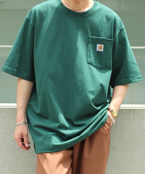 Carhartt（カーハート）の「【carhartt】カーハート Workwear 1/2-Sleeve T-Shirts ビッグシルエット ポケット半袖 ロゴ Tシャツ トップス K87（Tシャツ/カットソー・メンズ・ブラック/ヘザーグレー/オリーブ/ダークブルー/ワインレッド/ブラウン/チャコールグレー/ネイビー/コバルトブルー/ベージュ/ホワイト/スモークピンク/グリーン/ピンク/グリーン系その他2/ミント/サックスブルー/ライム/イエロー/オレンジ/ライトブルー/ライトグリーン/ブルー/レッド/セージグリーン/シャーベット/ダークオリーブ/モスグリーン・L/XL/M/S/XXL）」の10枚目の写真