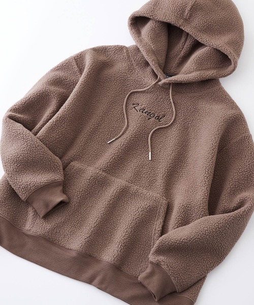 KANGOL(カンゴール)の「KANGOL / カンゴール 別注 シャギーボア ロゴ刺繍 オーバーサイズ プルオーバーパーカー(パーカー・メンズ・アイボリー/ブラウン系その他/グレイッシュベージュ/グレイッシュブルー/ブラック/ベージュ/グレー/ブラウン・M/L)」の5枚目の写真