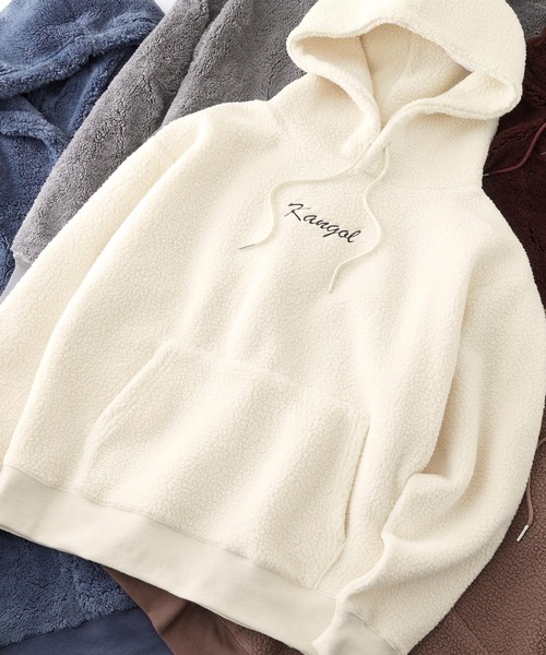 KANGOL(カンゴール)の「KANGOL / カンゴール 別注 シャギーボア ロゴ刺繍 オーバーサイズ プルオーバーパーカー(パーカー・メンズ・アイボリー/ブラウン系その他/グレイッシュベージュ/グレイッシュブルー/ブラック/ベージュ/グレー/ブラウン・M/L)」の2枚目の写真