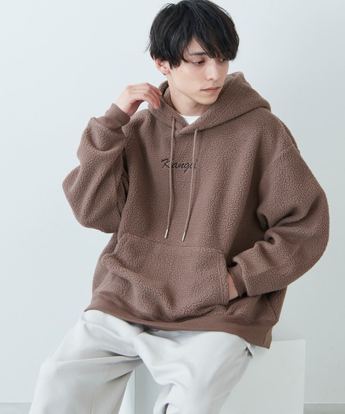 KANGOL(カンゴール)の「KANGOL / カンゴール 別注 シャギーボア ロゴ刺繍 オーバーサイズ プルオーバーパーカー(パーカー・メンズ・アイボリー/ブラウン系その他/グレイッシュベージュ/グレイッシュブルー/ブラック/ベージュ/グレー/ブラウン・M/L)」の12枚目の写真