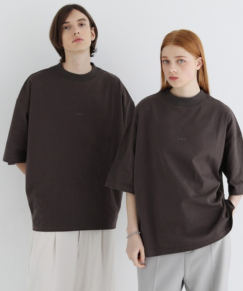 LILL(リル)の「ペールトーンサマーモックネックビッグシルエットロゴTシャツ(Tシャツ/カットソー・メンズ・ホワイト/ライトブルー/ブラック/パープル/ネイビー/グレー系/ブラウン系・S/M/L/XL/XS)」の5枚目の写真