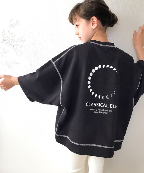 classicalelf（クラシカルエルフ）の「月グラフィックプリントで1+ 配色ステッチbigスウェット（スウェット・キッズ・ホワイト/ブラック・130/140/150/160）」の8枚目の写真