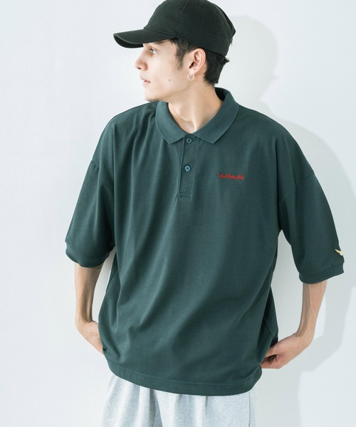 Mark Gonzales(マーク・ゴンザレス)の「Mark Gonzales/マークゴンザレス ロゴ刺繍 ビッグシルエット 半袖ラガーシャツ(ポロシャツ・メンズ・ホワイト/ブラック/ブルーグリーン/グレイッシュベージュ/ダークグリーン・M/L/XL)」の4枚目の写真