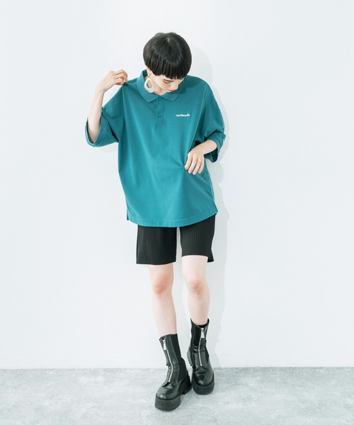Mark Gonzales(マーク・ゴンザレス)の「Mark Gonzales/マークゴンザレス ロゴ刺繍 ビッグシルエット 半袖ラガーシャツ(ポロシャツ・メンズ・ホワイト/ブラック/ブルーグリーン/グレイッシュベージュ/ダークグリーン・M/L/XL)」の11枚目の写真