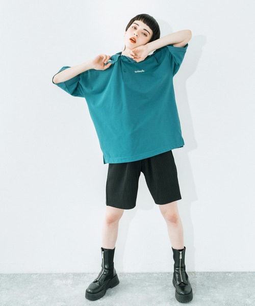 Mark Gonzales(マーク・ゴンザレス)の「Mark Gonzales/マークゴンザレス ロゴ刺繍 ビッグシルエット 半袖ラガーシャツ(ポロシャツ・メンズ・ホワイト/ブラック/ブルーグリーン/グレイッシュベージュ/ダークグリーン・M/L/XL)」の12枚目の写真