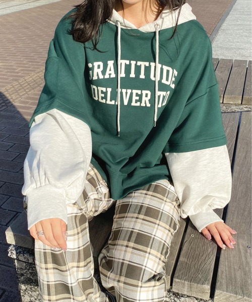 apres jour(アプレジュール)の「レイヤードフーディ【ZOZOTOWN限定アイテム】【8PO】(スウェット・レディース・グリーン/ダークブルー/モカ・X-LARGE/フリー)」の3枚目の写真