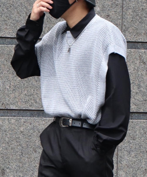 Confirm（コンファーム）の「透かし編み メッシュニットベスト 【Confirm / コンファーム】（ニット/セーター・メンズ・ブラック/グレー・M/L）」の14枚目の写真