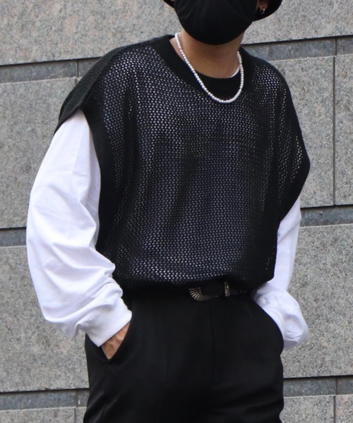 Confirm（コンファーム）の「透かし編み メッシュニットベスト 【Confirm / コンファーム】（ニット/セーター・メンズ・ブラック/グレー・M/L）」の13枚目の写真