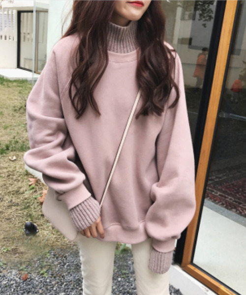 emi+（エミプラス）の「リブニットドッキングルーズトレーナー（スウェット・レディース・ブラック/ピンク/グリーン/ボルドー/ブルーグレー/ライトグレー/カーキ/チャコールグレー/ブラウン・M/L/XL/S）」の20枚目の写真