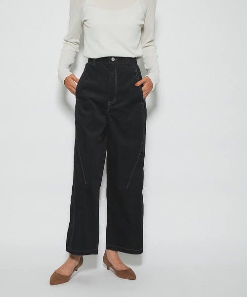 RIVE DROITE(リヴドロワ)の「脚長効果抜群の大人デニム 別珍デニムパンツ(デニムパンツ・レディース・ブラック/ネイビー・FREE)」の5枚目の写真