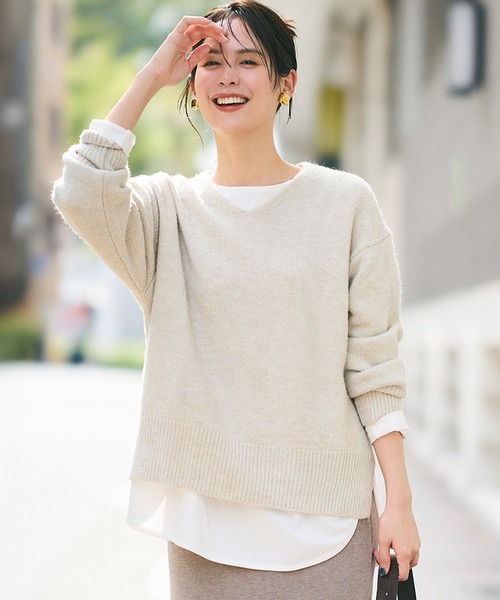 coca（coca）（コカ）の「ふあふあヤク風 Vネックニットトップス（ニット/セーター・レディース・チャコールグレー/ライトグレー/ブラウン/ブルー/アイボリー/マスタード/ピンク/ターコイズブルー/イエロー/ブラック/ピンク系その他/ライトグリーン/ダークベージュ/ダークブルー/ライトブルー/チャコール/グレイッシュベージュ/レッド/ネイビー/ライトベージュ/ライトピンク/ワイン・M/L/S）」の7枚目の写真