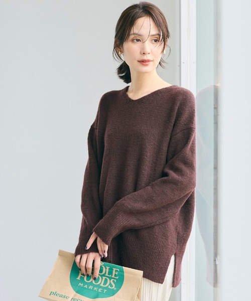 TICCA ティッカ ヤクウール Vネックニット ブラウン セーター ティッカ ヤクウール100% Vネックニット ブラウン系 プル