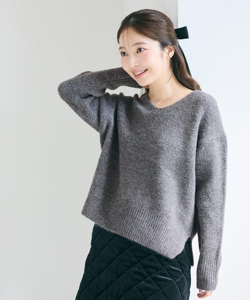 ふあふあヤク風 Vネックニットトップス（ニット/セーター）｜coca