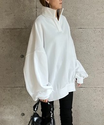 ボリュームスリーブポロ衿オーバートレーナー
