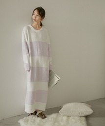 Fashion Letter（ファッションレター）の「もこもこルームウェアボーダーマキシワンピース（ルームワンピース）」