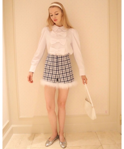 エピヌepineチェックスカートパンツとシャツ大変美品 epine（エピヌ）の「check tweed fur short pants（その他パンツ