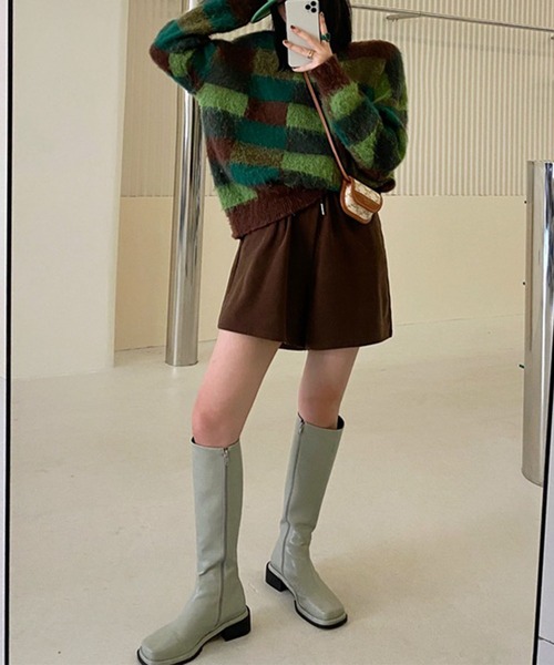 me+em select(ミームセレクト)の「モヘアライクカラーブロックチェックニット(ニット/セーター・レディース・パープル/オレンジ/グリーン・FREE)」の5枚目の写真