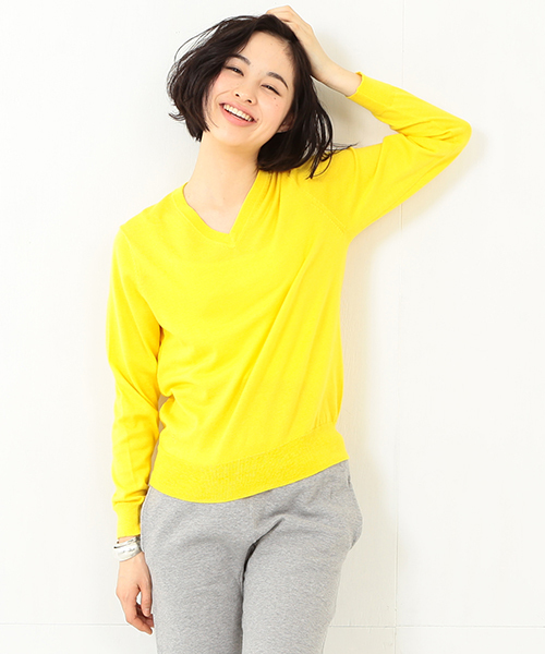 BEAMS BOY（ビームスボーイ）の「○BEAMS BOY / 14ゲージ BB刺繍 Vネック（ニット/セーター・レディース・ホワイト/グレー/レッド/イエロー/ライトブルー/ネイビー・ONE SIZE）」の5枚目の写真