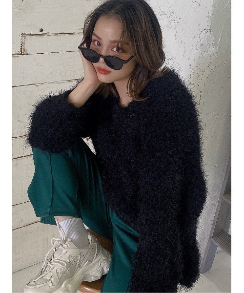 JUMELLE(ジュメロ)の「フェザーヤーンニット(ニット/セーター・レディース・ブラック/パープル・FREE)」の1枚目の写真