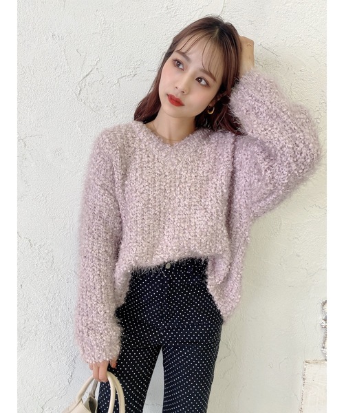 JUMELLE(ジュメロ)の「フェザーヤーンニット(ニット/セーター・レディース・ブラック/パープル・FREE)」の5枚目の写真