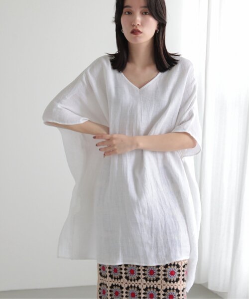 MJUKA.(ミューカ)の「AZUMADAKI DYEING WAFFLE PONCHO BLOUSE(シャツ/ブラウス・レディース・オフホワイト/サックスブルー/ブラック・FREE)」の22枚目の写真