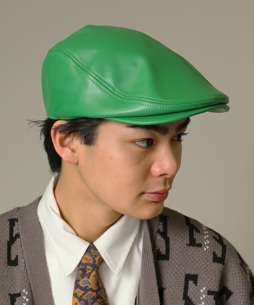 SPINNS（スピンズ）の「フェイクレザーハンチング（ハンチング/ベレー帽・メンズ・ブラック/グリーン・ONESIZE）」の9枚目の写真