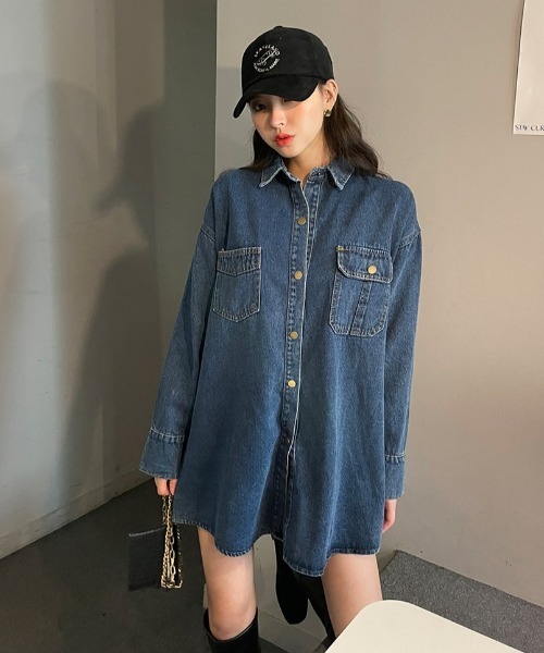 chuu(チュー)の「CHUU ベイボタンデニムdress(ワンピース・レディース・ダークブルー・FREE)」の5枚目の写真