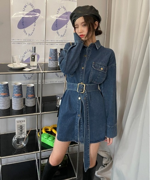 chuu(チュー)の「CHUU ベイボタンデニムdress(ワンピース・レディース・ダークブルー・FREE)」の13枚目の写真