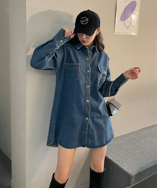 chuu(チュー)の「CHUU ベイボタンデニムdress(ワンピース・レディース・ダークブルー・FREE)」の4枚目の写真