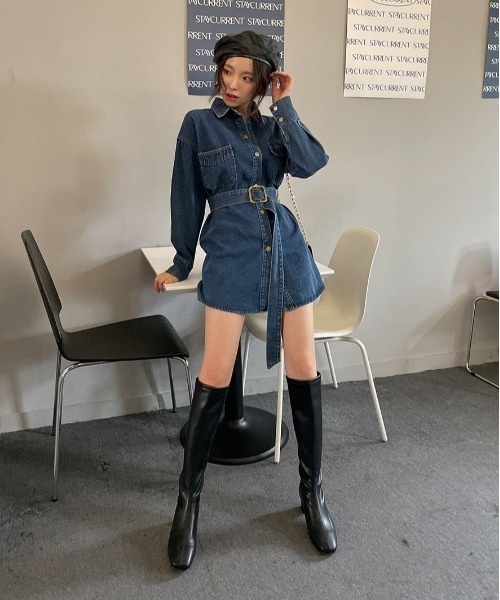chuu(チュー)の「CHUU ベイボタンデニムdress(ワンピース・レディース・ダークブルー・FREE)」の2枚目の写真