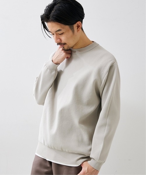 417 EDIFICE（フォーワンセブンエディフィス）の「【カットソー+ニットの2点セット】ミラノリブレイヤードクルーニット（ニット/セーター・メンズ・ホワイト/チャコールグレー/ベージュ系その他/グリーン/ブラック系その他/ネイビー・LARGE/SMALL/MEDIUM）」の2枚目の写真