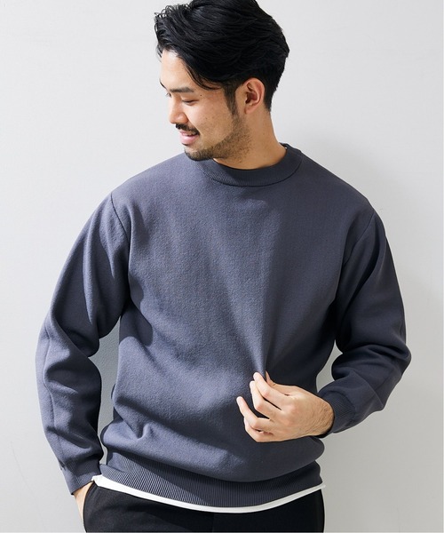 417 EDIFICE（フォーワンセブンエディフィス）の「【カットソー+ニットの2点セット】ミラノリブレイヤードクルーニット（ニット/セーター・メンズ・ホワイト/チャコールグレー/ベージュ系その他/グリーン/ブラック系その他/ネイビー・LARGE/SMALL/MEDIUM）」の4枚目の写真