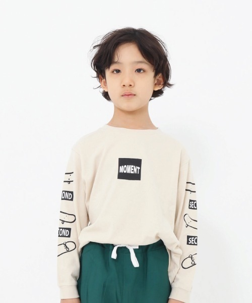 2nd（セカンド）の「ジーンズベーセカンド MOMENT ビックロングＴシャツ（Tシャツ/カットソー・キッズ・サンドベージュ/グリーン/パープル・160cm/130cm/140cm/150cm/120cm）」の2枚目の写真