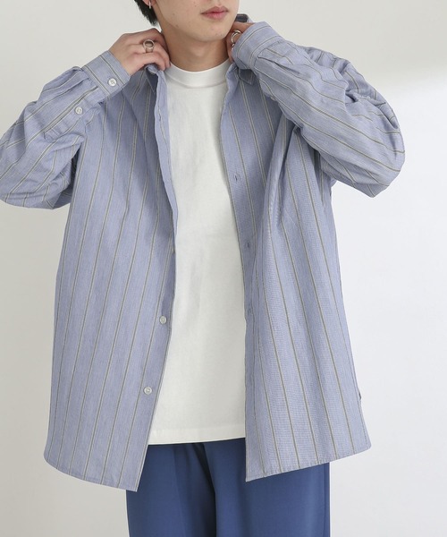 SENSE OF PLACE by URBAN RESEARCH（センスオブプレイスバイアーバンリサーチ）の「ストライプタイプライタールーズシャツB（シャツ/ブラウス・メンズ・ネイビー/イエロー/グリーン・MEDIUM/LARGE）」の3枚目の写真