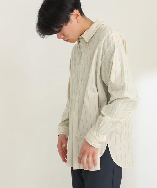 SENSE OF PLACE by URBAN RESEARCH（センスオブプレイスバイアーバンリサーチ）の「ストライプタイプライタールーズシャツB（シャツ/ブラウス・メンズ・ネイビー/イエロー/グリーン・MEDIUM/LARGE）」の11枚目の写真